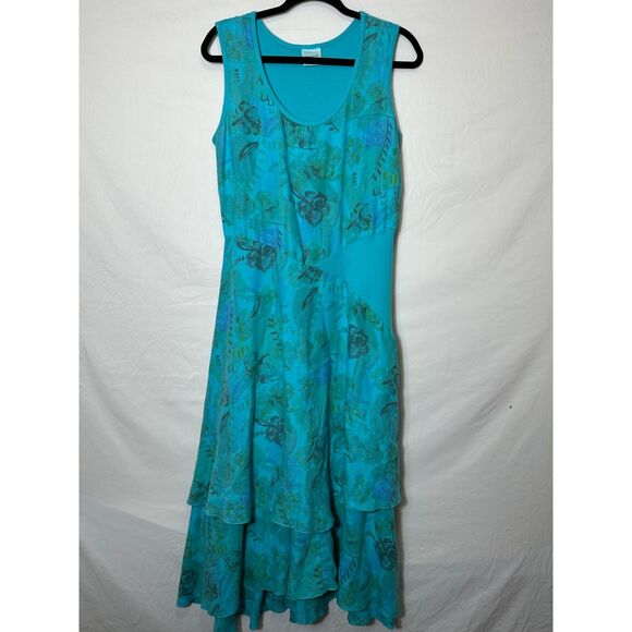 Color Me Cotton Women's Sleeveless Maxi Dress Tiered Skirt 100% Linen Size M - Picture 1 of 8